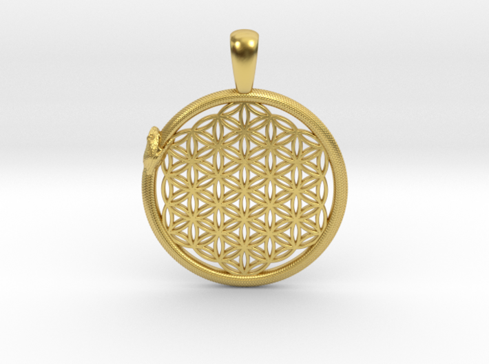 Flower of Life with Ouroboros Pendant 3d printed