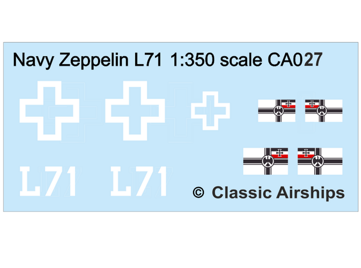 Zeppelin L71 Rebuilt and L72 1:350 scale Hull  3d printed L71 Decal sheet 