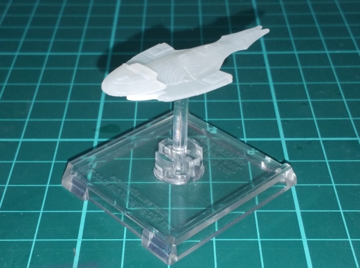 Cardassian Damar Class 1/10000 3d printed Attack Wing variant. Smooth Fine Detail Plastic, mounted on a small Attack Wing base.