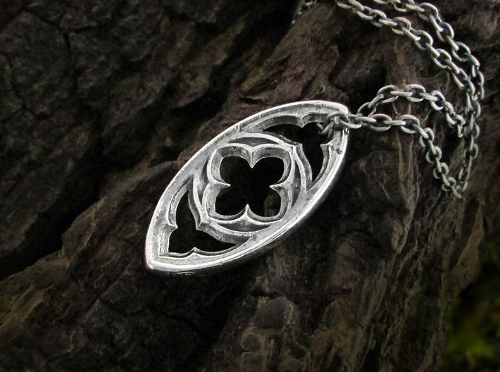 Evil Eye Gothic Window Necklace 3d printed Evil eye pendant in antique silver