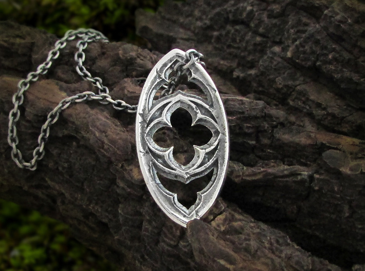 Evil Eye Gothic Window Necklace 3d printed Evil eye pendant in antique silver