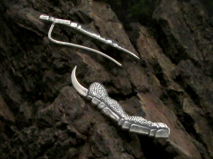 Raven Claw Talon Ear Climber Earrings 3d printed Raven claw ear climbers in antique silver