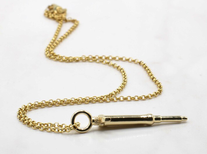 Pipette Pendant - Science Jewelry 3d printed Pipette pendant in 14K gold plated brass