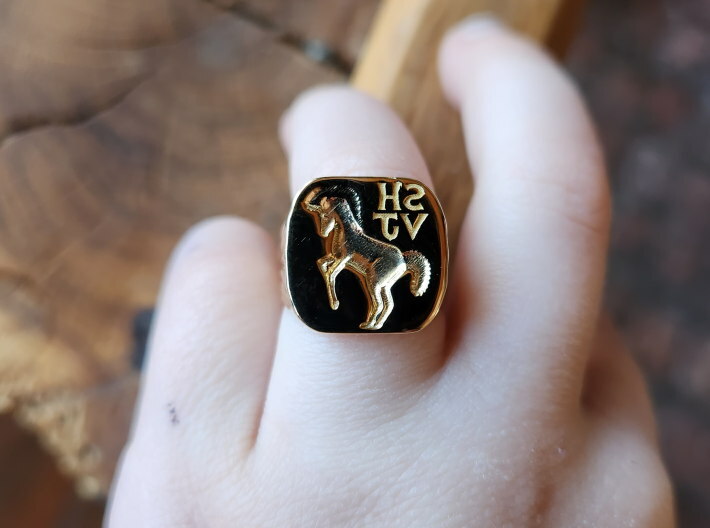 Rampant Unicorn Signet Ring 3d printed