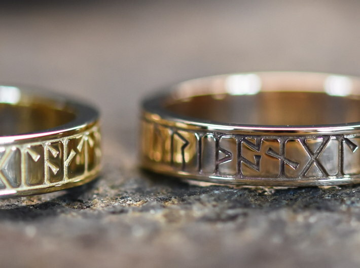 Kingmoor Runic Ring (Greymoor Hill Ring) 3d printed Left: Polished Brass, Right: Polished Bronze