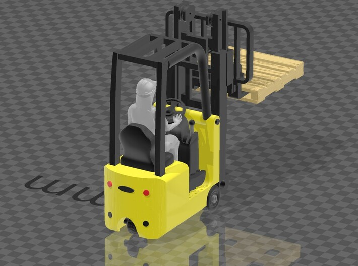 N Scale Small Forklift with Driver and Pallets 3d printed 