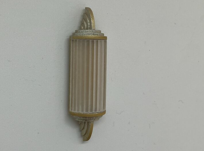 1:12 Art Deco Wall Lamp (open) 3d printed Painted model. The gold paint looks more like silver, but that's just the light