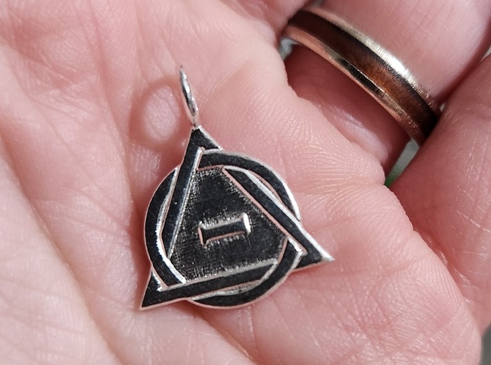 Theta-Delta Therian Charm 3d printed Natural Silver