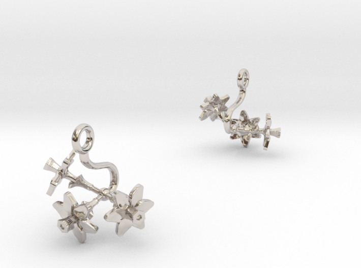 Earrings with three small flowers of the Daffodil 3d printed