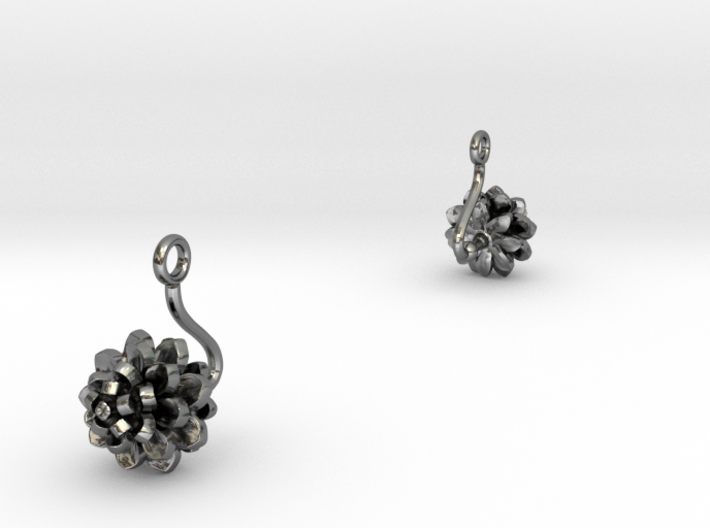 Earrings with one small flower of the Dhalia 3d printed