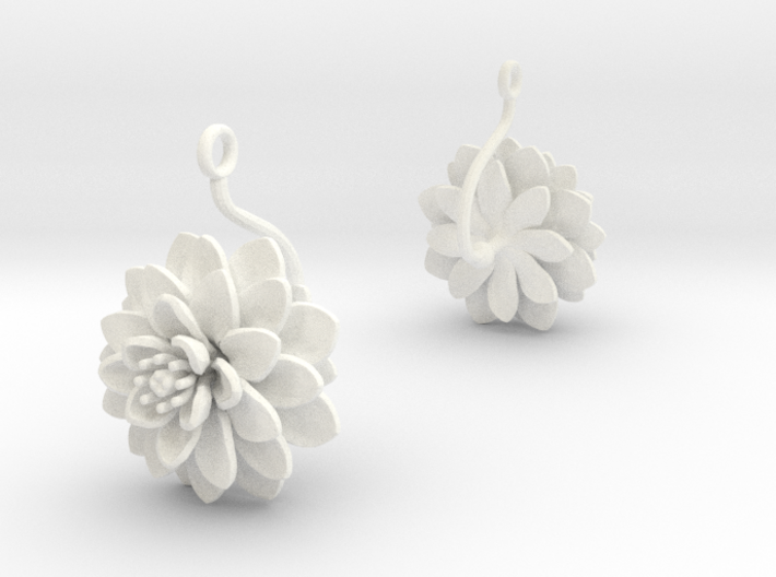 Earrings with one large flower of the Dhalia 3d printed