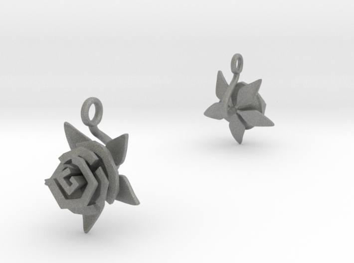 Earrings with one large flower of the Rose I 3d printed