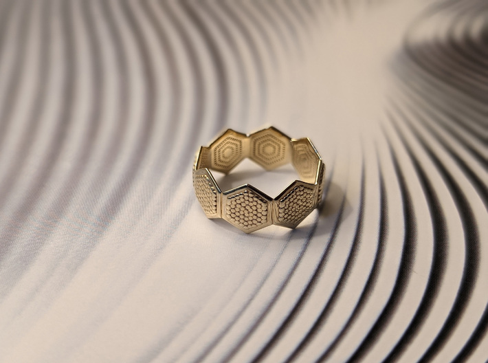 Hexagon ring, &quot;Seeds of Life&quot; eternity band 3d printed