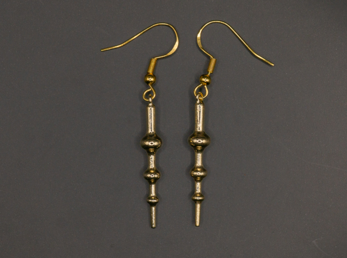 Triple Sphere - Drop Earrings 3d printed Natural Brass
