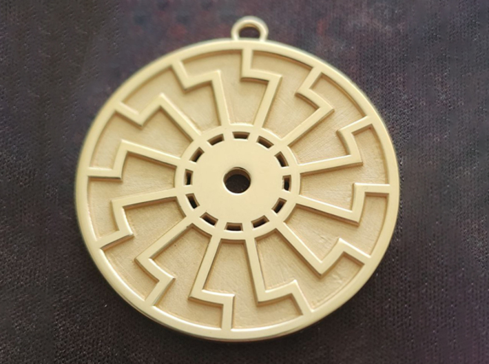 Sonnenrad - Black Sun - Sun Wheel Medallion 3d printed Gold Plated Brass
