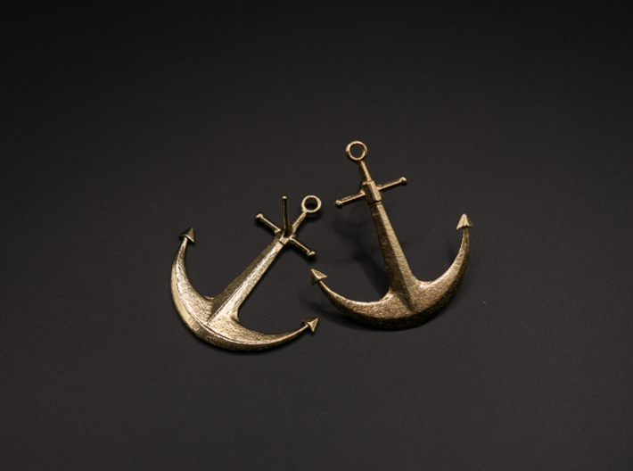 Anchor - Post Earrings 3d printed Natural Brass