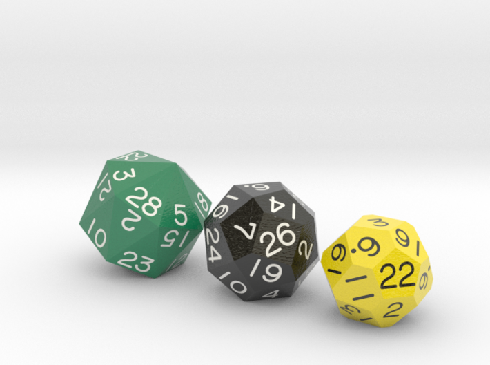 Set of three dice: d22, d26 and d28 3d printed