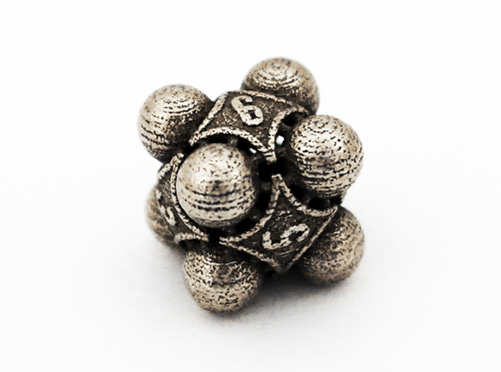 Nucleus D6 3d printed Polished Bronzed Silver Steel