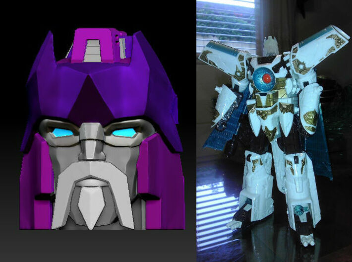 Alpha Trion homage Lord Valen for TF Voyager Vecto 3d printed Lord Valen head printed in Frosted Ultra Detail with Voyager Vector Sigma Body