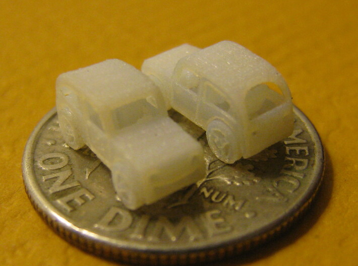 Pair of tiny micro cars with turning wheels 3d printed