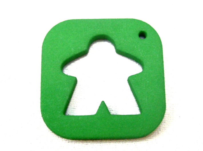 Meeple Keychain Silhouette, Board Game Keyring 3d printed Photo of keychain printed in Polished Green Strong & Flexible.