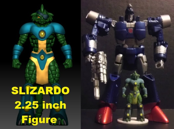 Slizardo homage Komodo 2.25inch Transformers Mini 3d printed 2.25 inch Slizardo printed in Full Color Sandstone with Generations Deluxe Class Scourge. Scourge figure sold separately