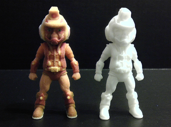 Primacron homage Space Monkey 2.75inch Transformer 3d printed Front view of 2.75 inch Primacron printed in both Full Color Sandstone and White Strong Flexible Polished 