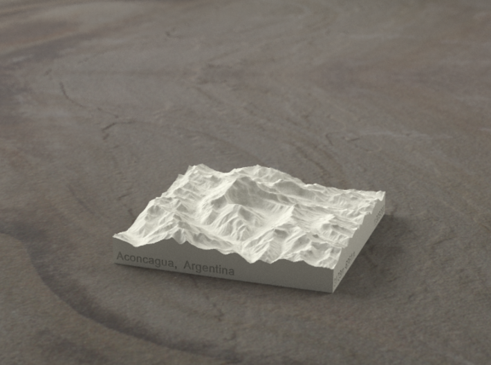 3''/7.5cm Aconcagua, Argentina, Sandstone 3d printed Rendering of model looking North up the Valle de los Horcones