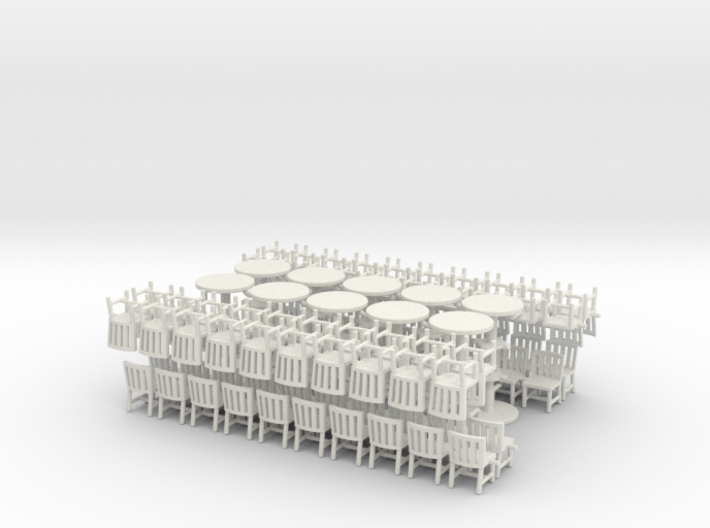 HO Scale Chairs And Tables X5 Four Pack 3d printed