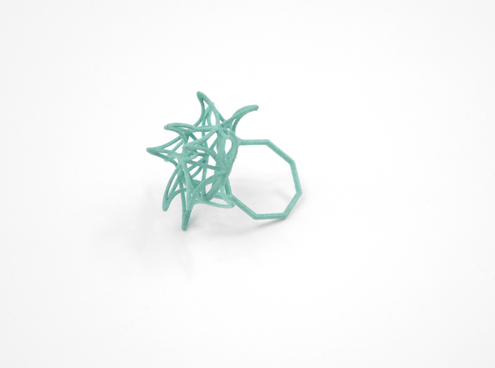 Aster Ring (Small) Size 8 3d printed Teal Nylon (Custom Dyed Color)