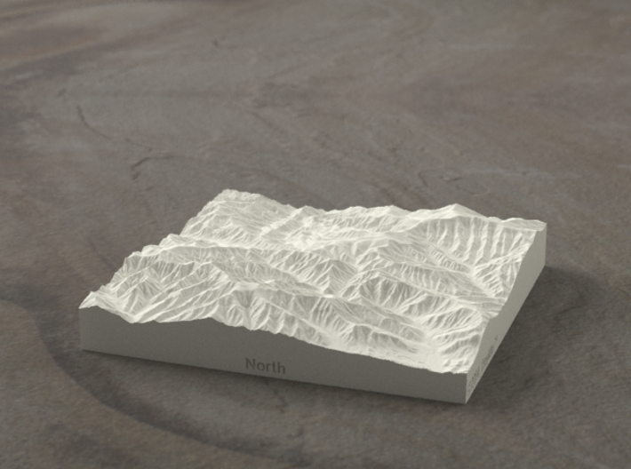 4'' Great Smoky Mountains, TN/NC, USA, Sandstone 3d printed Rendering of model from the North, Mt Le Conte is in the foreground