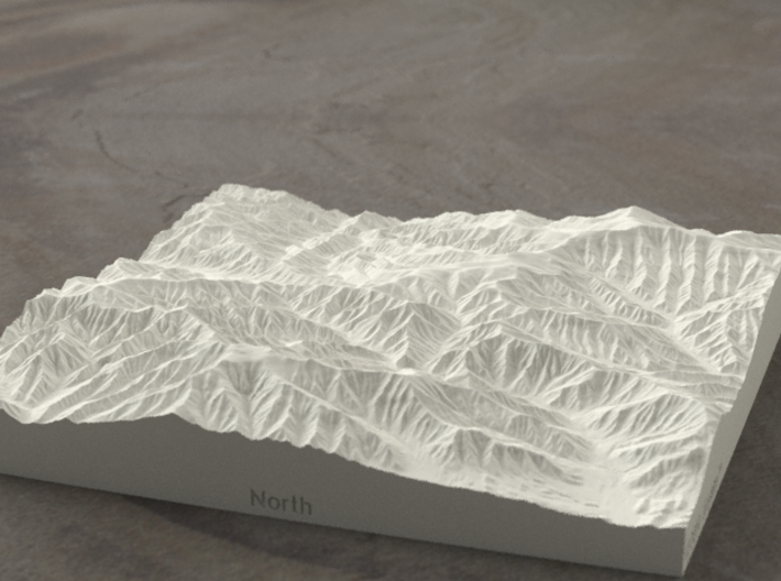 6'' Great Smoky Mountains, TN/NC, USA, Sandstone 3d printed Rendering of model from the North, Mt Le Conte is in the foreground