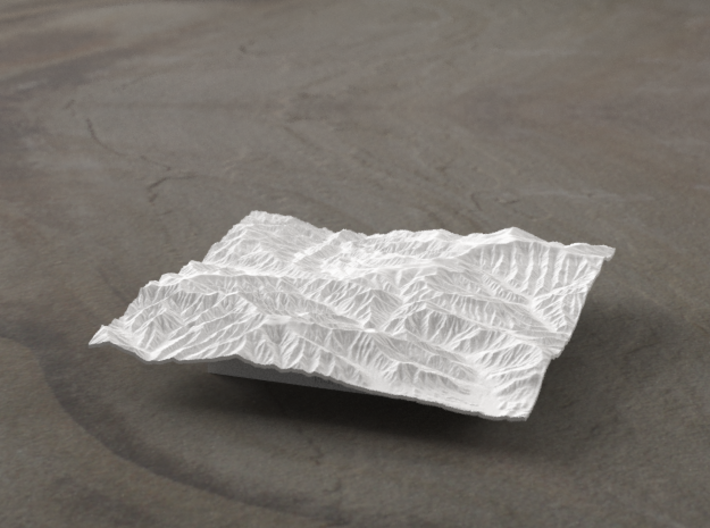 4'' Great Smoky Mountains, TN/NC, USA 3d printed Rendering of model from the North, Mt Le Conte is in the foreground