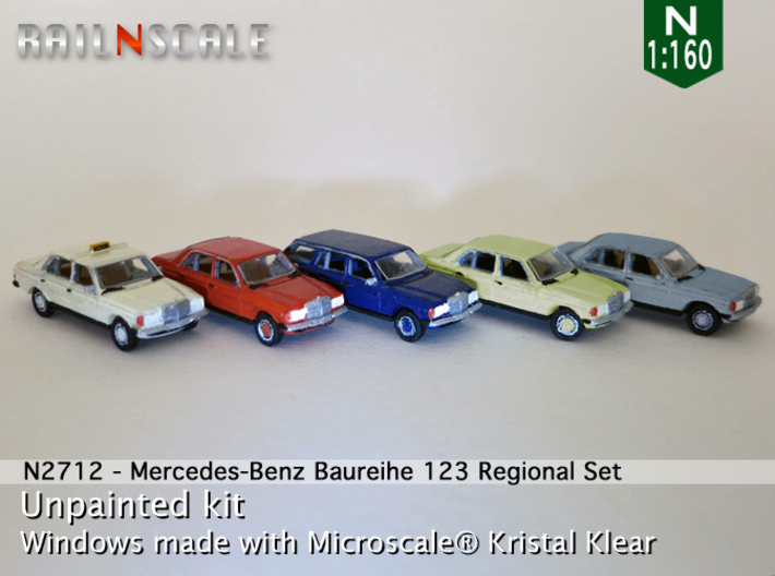 SET 5x Mercedes-Benz W123 - Regional set (N1:160) 3d printed 