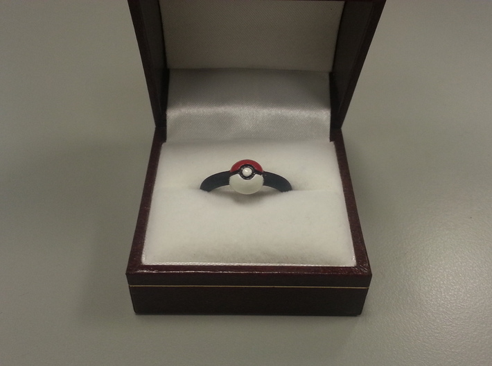 Pokeball Ring-Thin Band (Edit size in description) 3d printed 