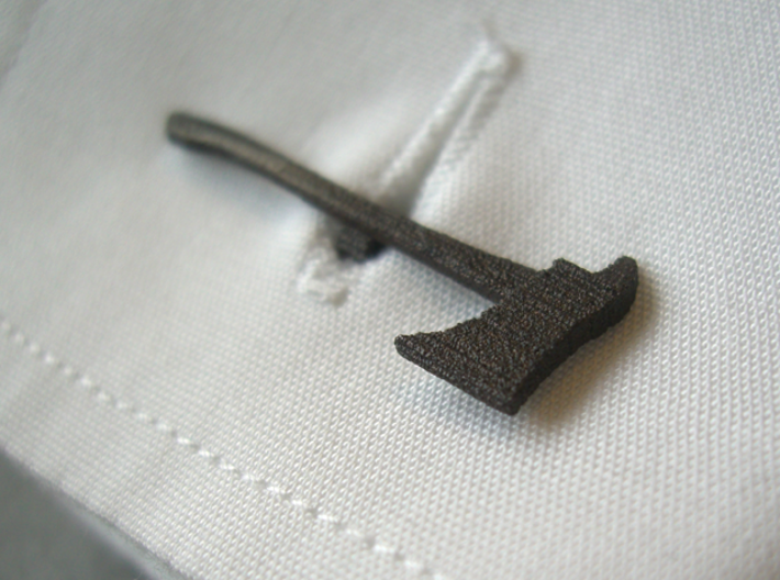 Firefighters' Axe Cufflink 3d printed with rotating clicking mechanism