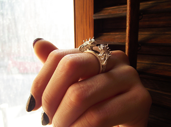 Twin Chameleon Ring 3d printed Silver Animal Ring