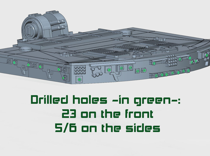 GALACTIKA BRIDGE SALZO DRILLED 3d printed Scheme of the drilled holes on the BSG command bridge.