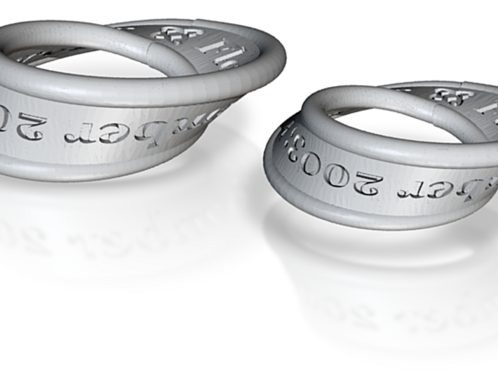 Mobius His & Hers Rings with Continuous Text 3d printed 