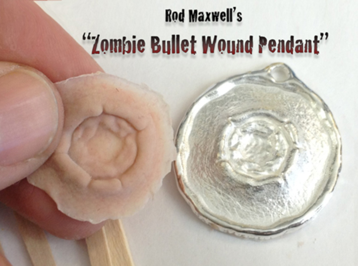 Sterling Silver Bullet Wound Pendant 3d printed Shown with a silicone prosthetic appliance that was cast directly from the back of the pendant! Silicone not included.