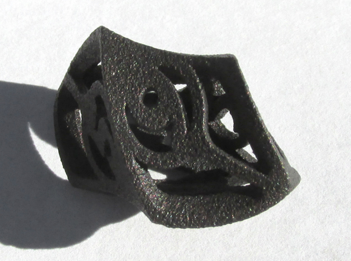 Twisty Spindle d6 3d printed In Matte Black Steel