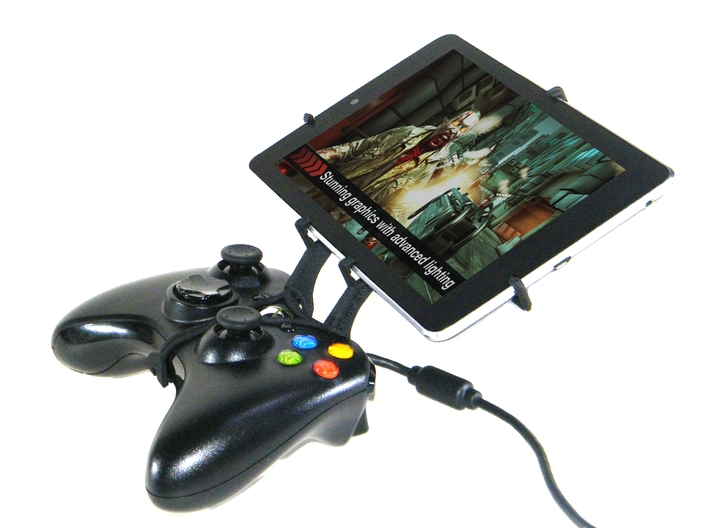 Controller mount for Xbox 360 &amp; Samsung Galaxy Not 3d printed Side View - A Nexus 7 and a black Xbox 360 controller