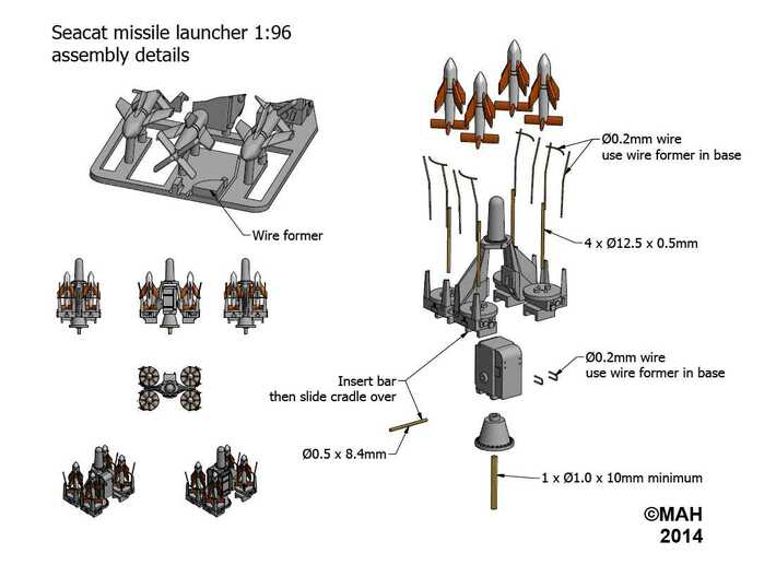 Seacat Launcher Kit 1/96 3d printed 