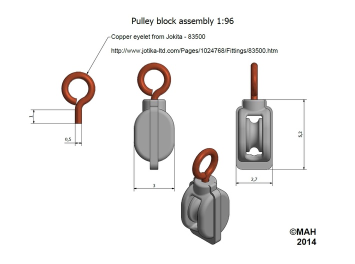 Block Pulley Non-working x 48 1/96 3d printed 
