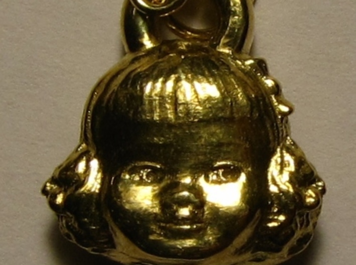 Chatty Cathy Earring or charm 3d printed Actual Photo of front view of Polished Brass