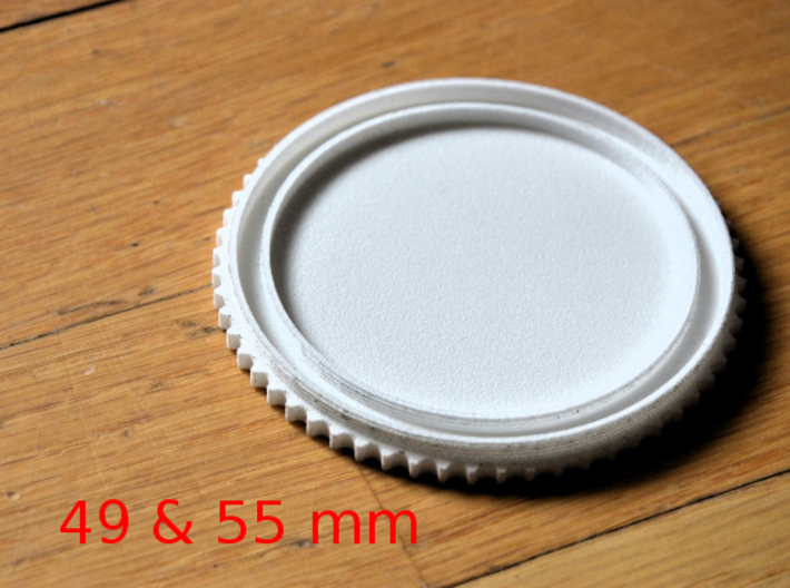 Double threaded lens cap: 49 and 55 mm 3d printed