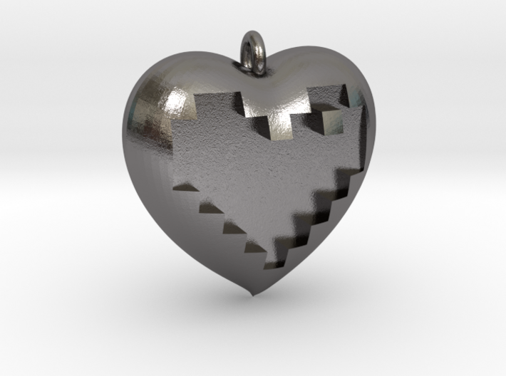 8-bit Heart in Heart Pendant 3d printed