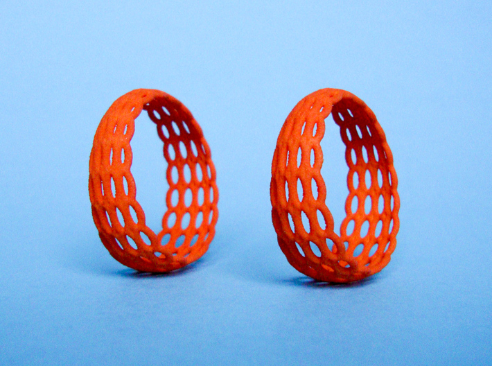 Wired Beauty 5 Hoop Earrings 30mm 3d printed Earrings printed in Orange Strong &amp; Flexible -material.