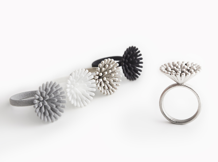 Spike Ring - US 6 size 3d printed Metallic Plastic, Strong &amp; Flexible Plastic White Polished and Black, Polished Nickel Steel