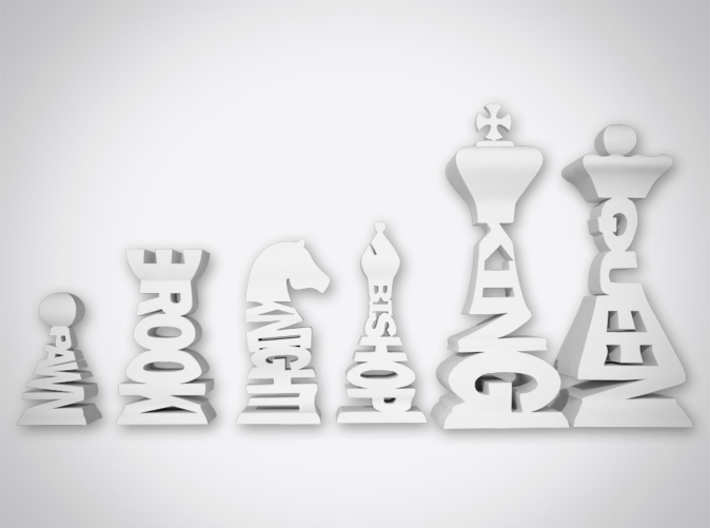 Typographical Chess Set 3d printed Rendering of design